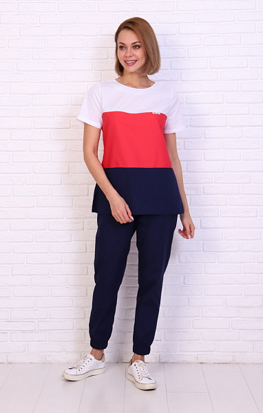 Костюм женский 193 ТС. Цвет: темно-синий и лососевый и белый