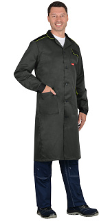 Халат СИРИУС-ТЕХНИК мужской, серый с черным и лимонной отделкой