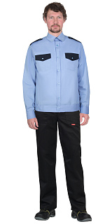 Рубашка Охранника на резинке, длинный рукав, голубая с темно-синим