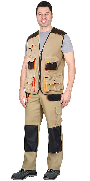 Жилет "МАНХЕТТЕН" песочный с оранж. и черным тк. стрейч пл. 250г/кв.м