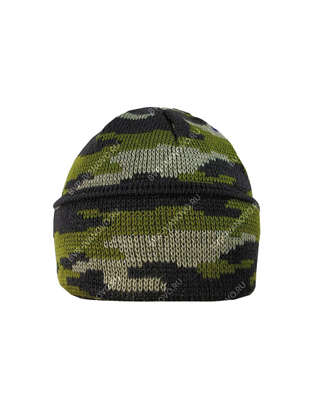 Шапка вязаная 3-х нитка с отворотом цв.Зеленый КМФ