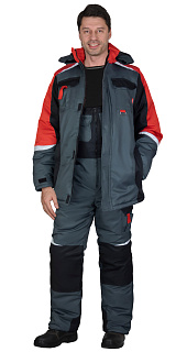 Костюм СИРИУС-ФАВОРИТ-МЕГА-РОСС зимний, куртка дл., п/к, тёмно-серый с красным, чёрным и СОП