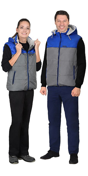 Жилет "ДРАЙВ" (на подкладке флис) серый с васильковым